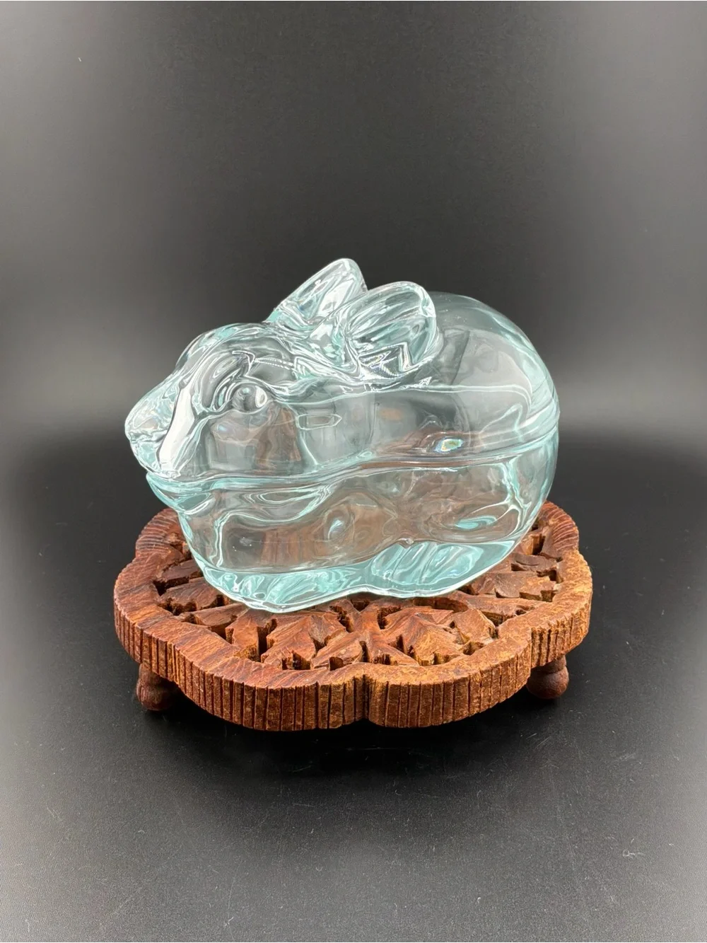 Crate&Barrel Light Aqua Glass‎ Bunny Trinket Box